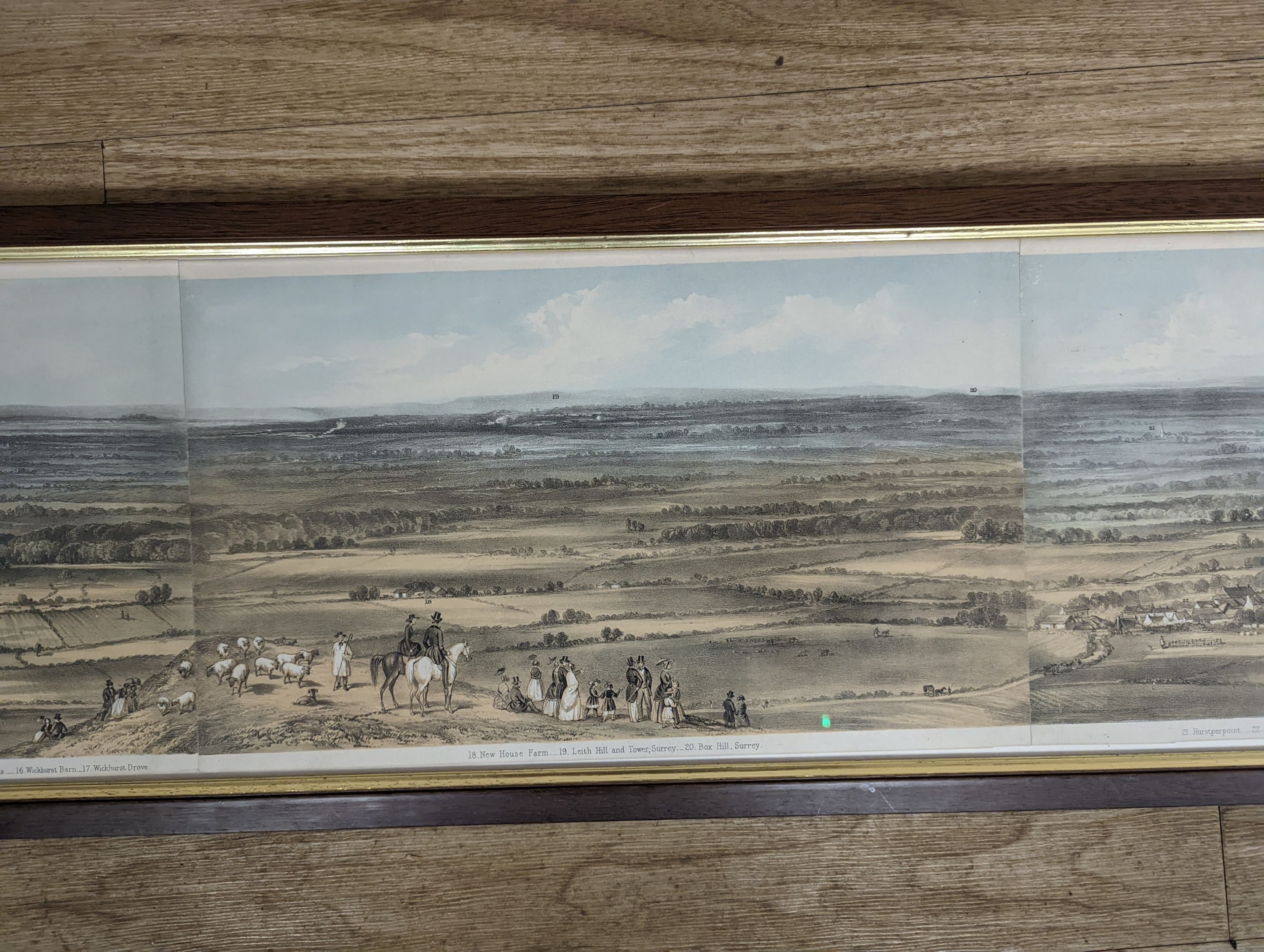 19th century English School, coloured lithograph, Panorama from Devil's Dyke, Brighton, 20 x 131cm